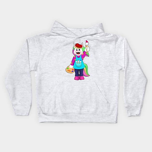 Unicorn as Painter Kids Hoodie by Markus Schnabel